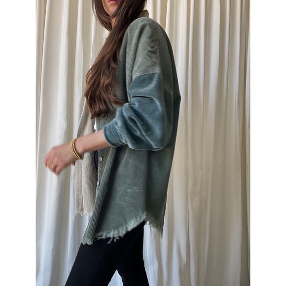 HEATHER CORDUROY SHACKET — Olive/Cream/Teal - Picture 8 of 10
